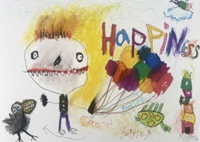 Happiness • 2025 • 12"x9" • Illustration • Watercolour, Marker, Pencil Crayon on Bristol Vellum • Artist Lorrie Jollimore